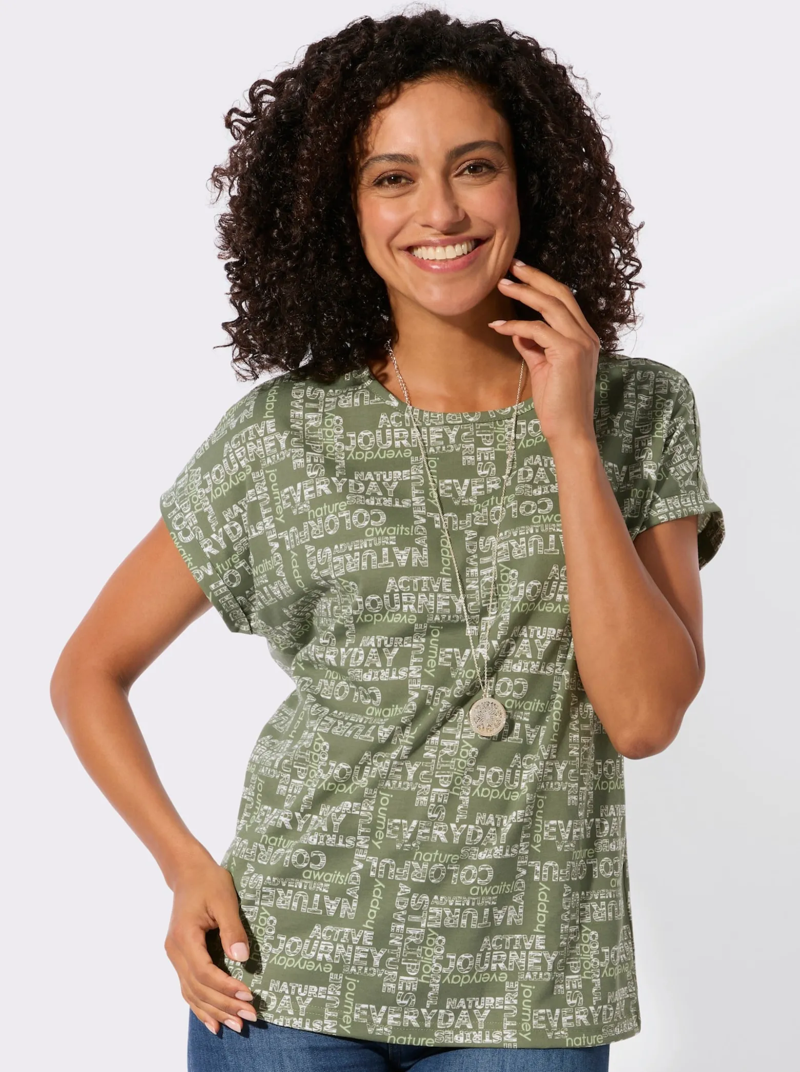 Print-Shirt mit überschnittenen Schultern