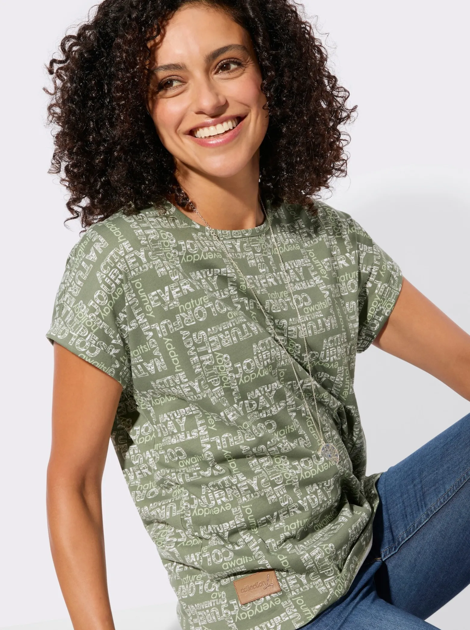 Print-Shirt mit überschnittenen Schultern