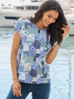 Print-Shirt mit überschnittenen Schultern