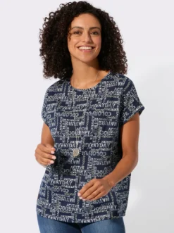 Print-Shirt mit überschnittenen Schultern