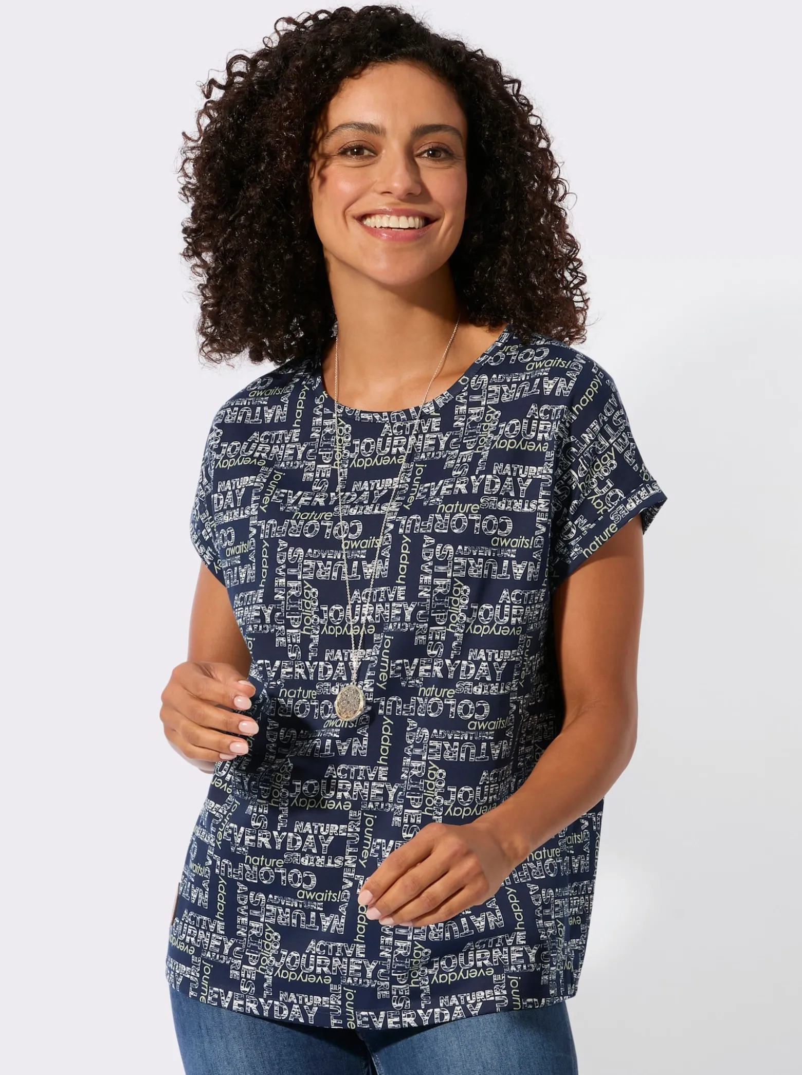 Print-Shirt mit überschnittenen Schultern
