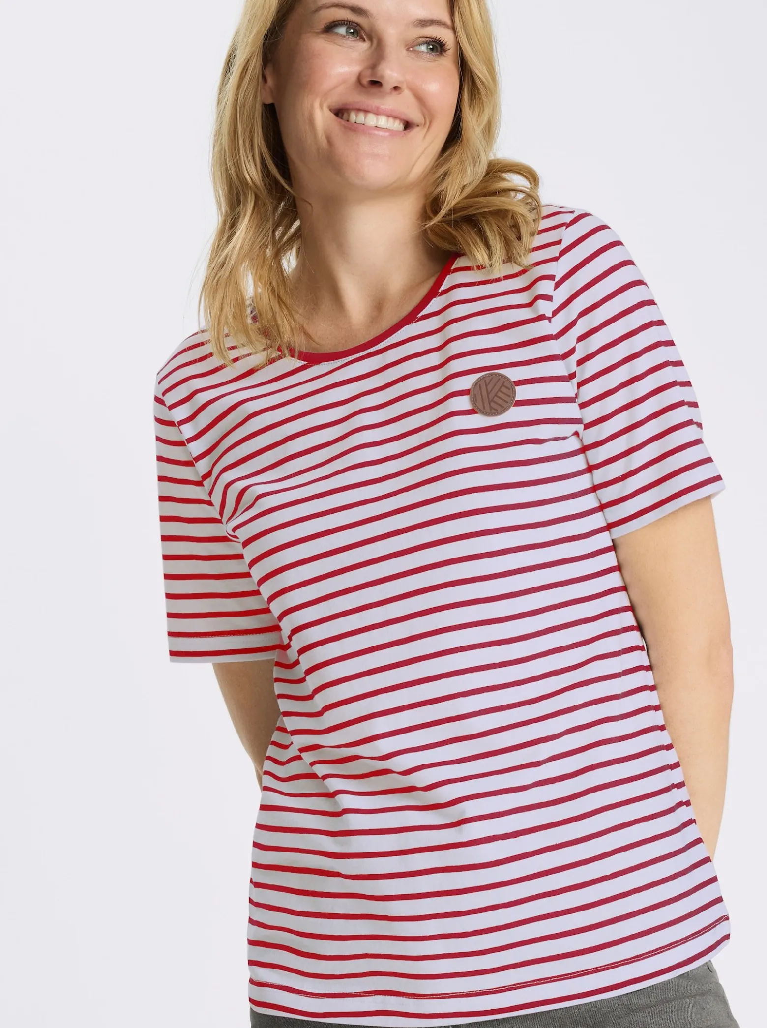 Ringelshirt mit Patch in Leder-Optik