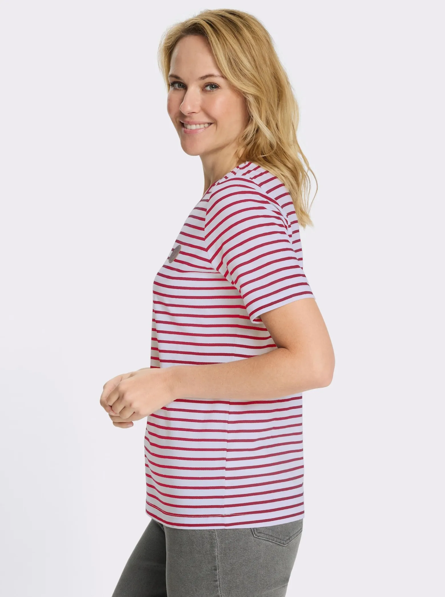 Ringelshirt mit Patch in Leder-Optik