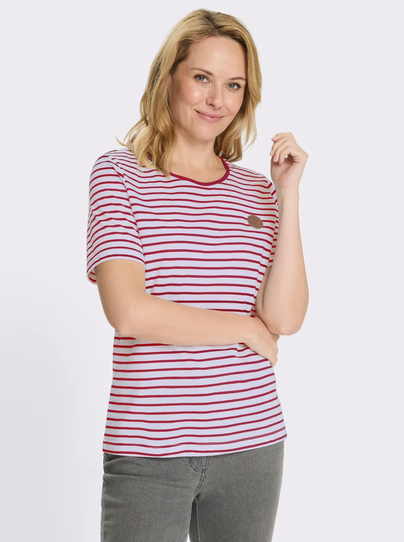 Ringelshirt mit Patch in Leder-Optik