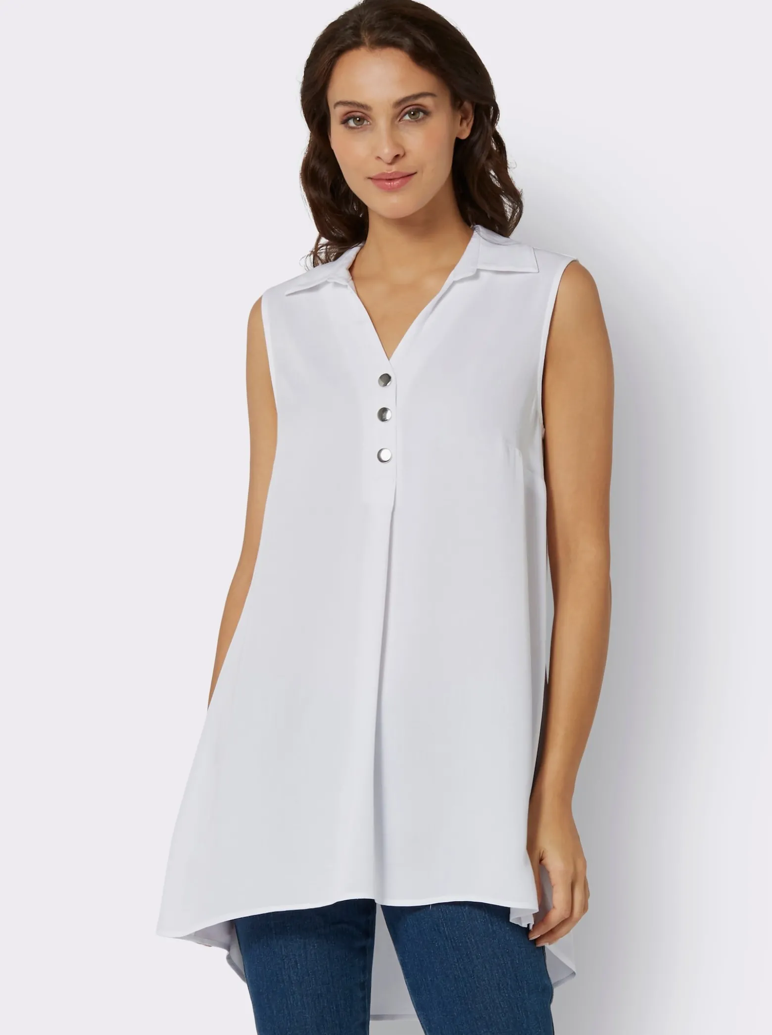 Ärmellose Bluse mit Zierknopfleiste