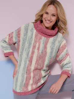 Rollkragenpullover im Jacquard-Streifenmuster