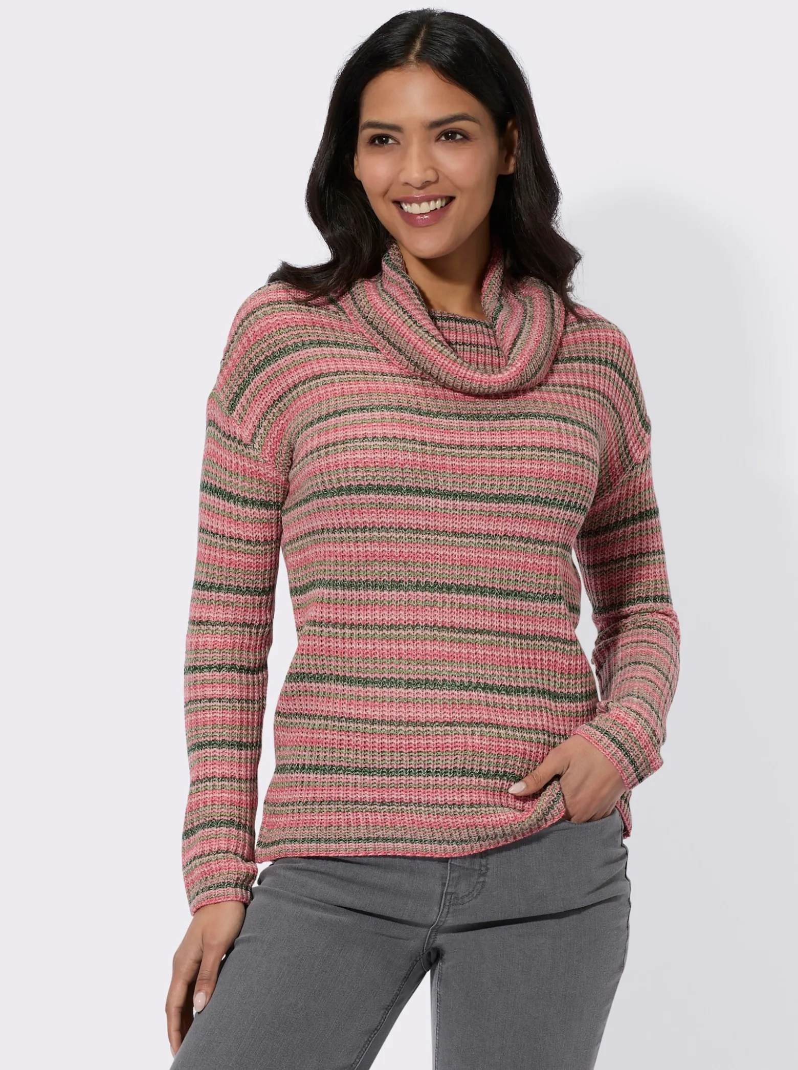 Rollkragenpullover im Streifen-Muster