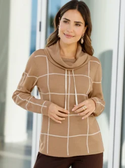 Rollkragenpullover mit Jacquard-Karo