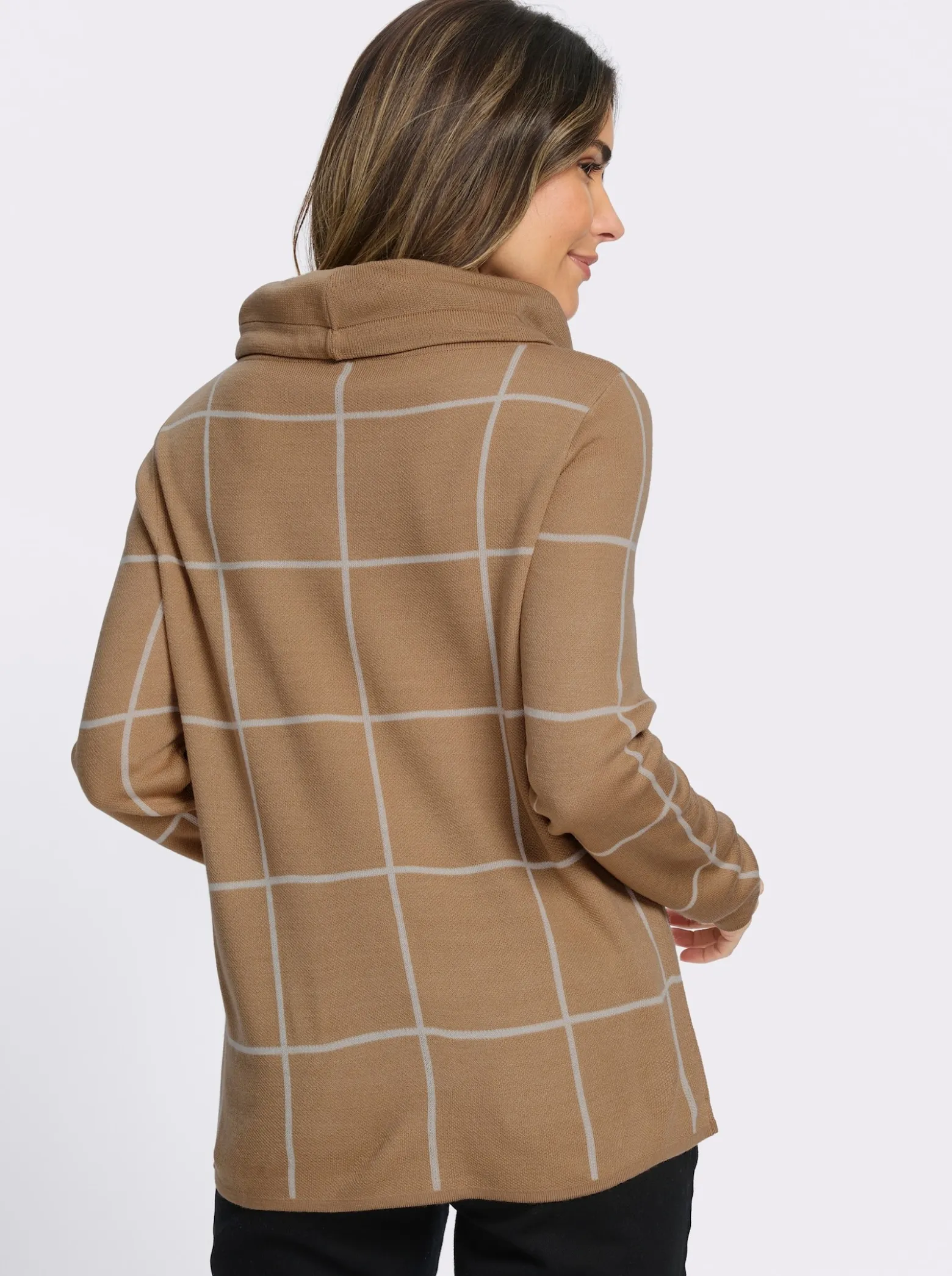 Rollkragenpullover mit Jacquard-Karo