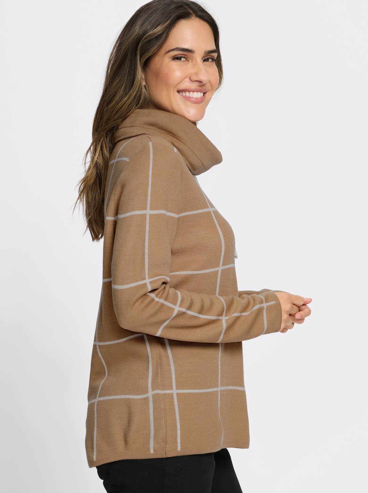 Rollkragenpullover mit Jacquard-Karo