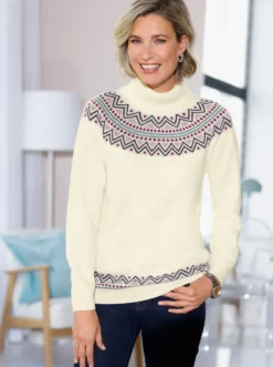 Rollkragenpullover mit Norweger-Muster