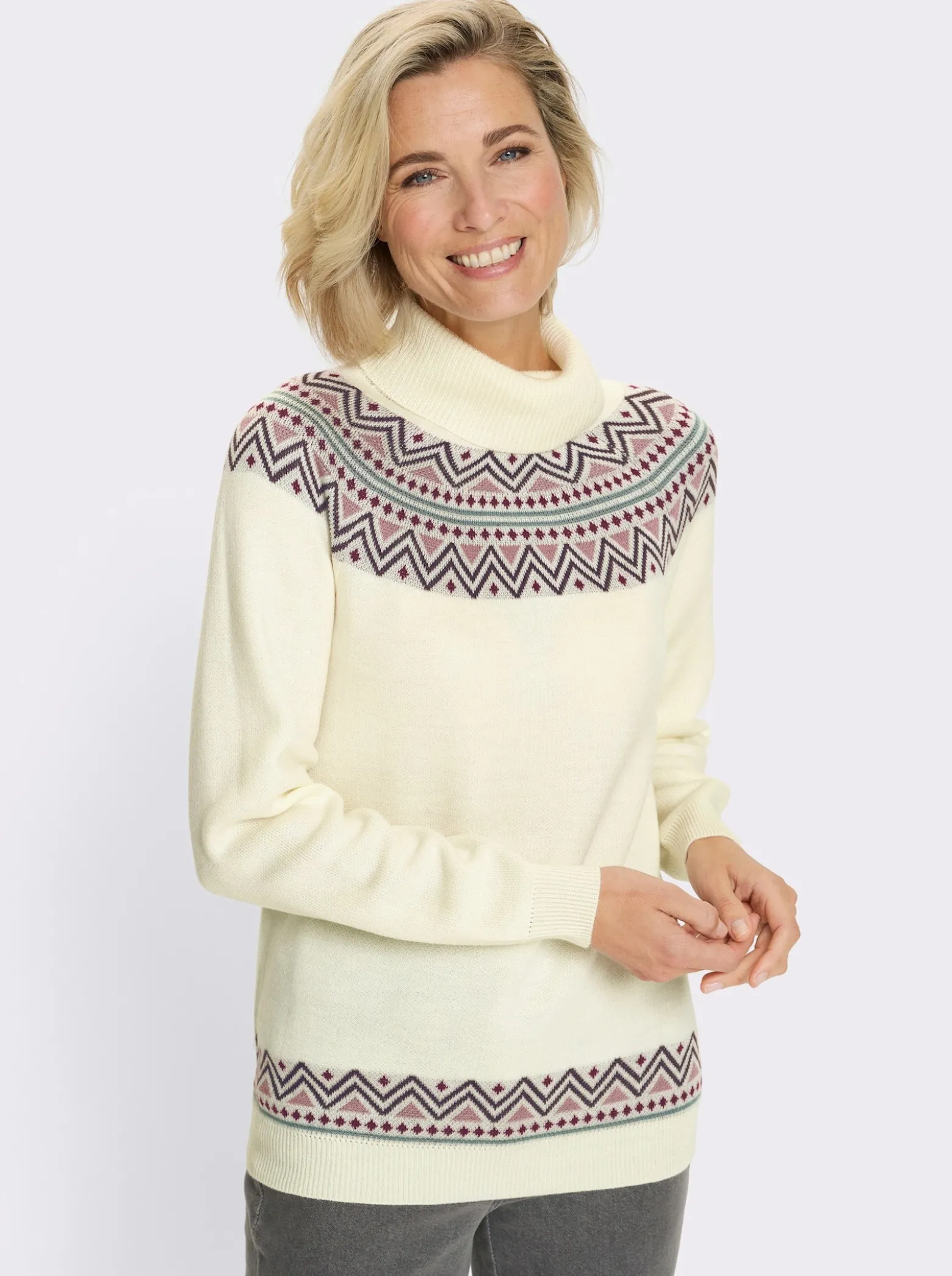 Rollkragenpullover mit Norweger-Muster