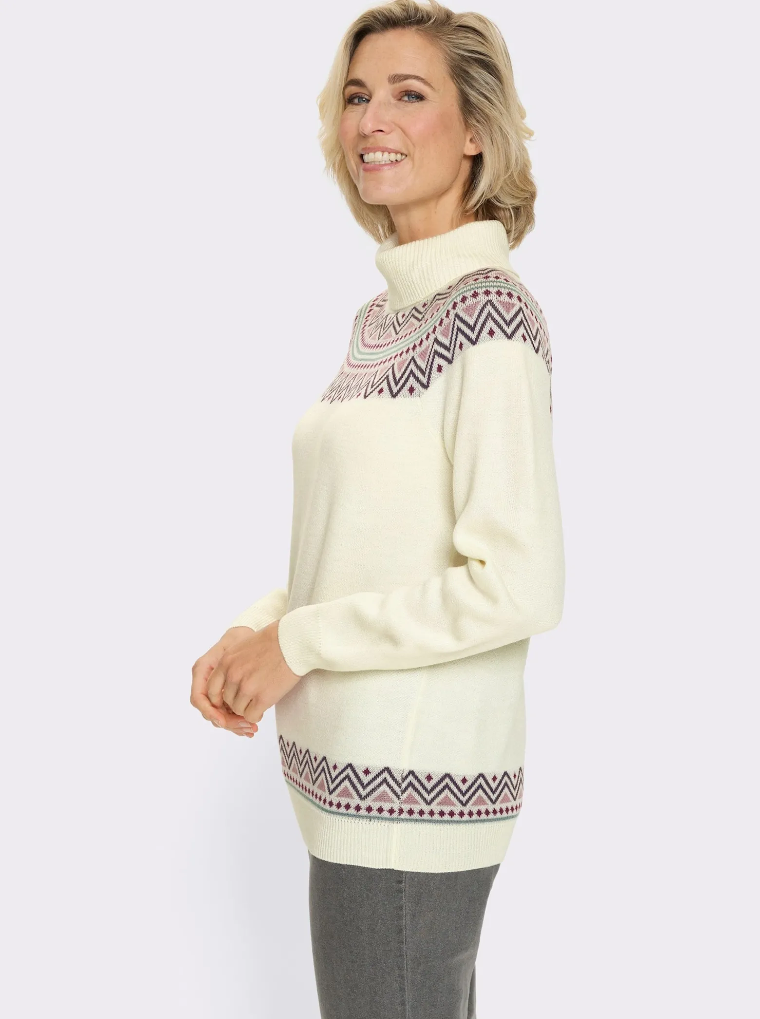 Rollkragenpullover mit Norweger-Muster