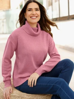 Rollkragenpullover mit Perlfang-Muster