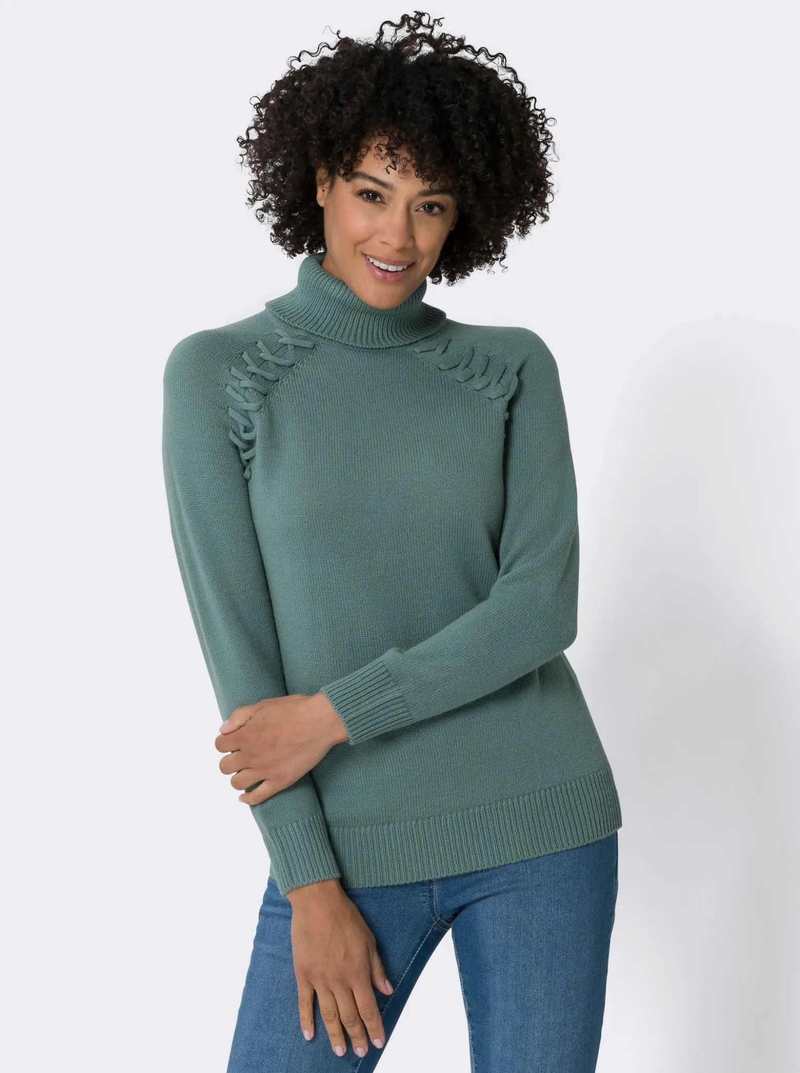 Rollkragenpullover mit Zierband-Detail