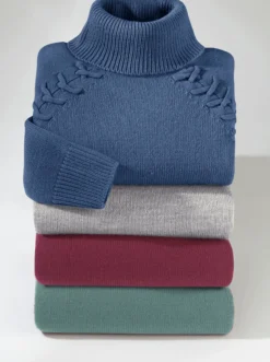 Rollkragenpullover mit Zierband-Detail