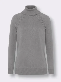 Rollkragenpullover mit Zierband-Detail