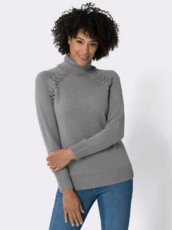 Rollkragenpullover mit Zierband-Detail