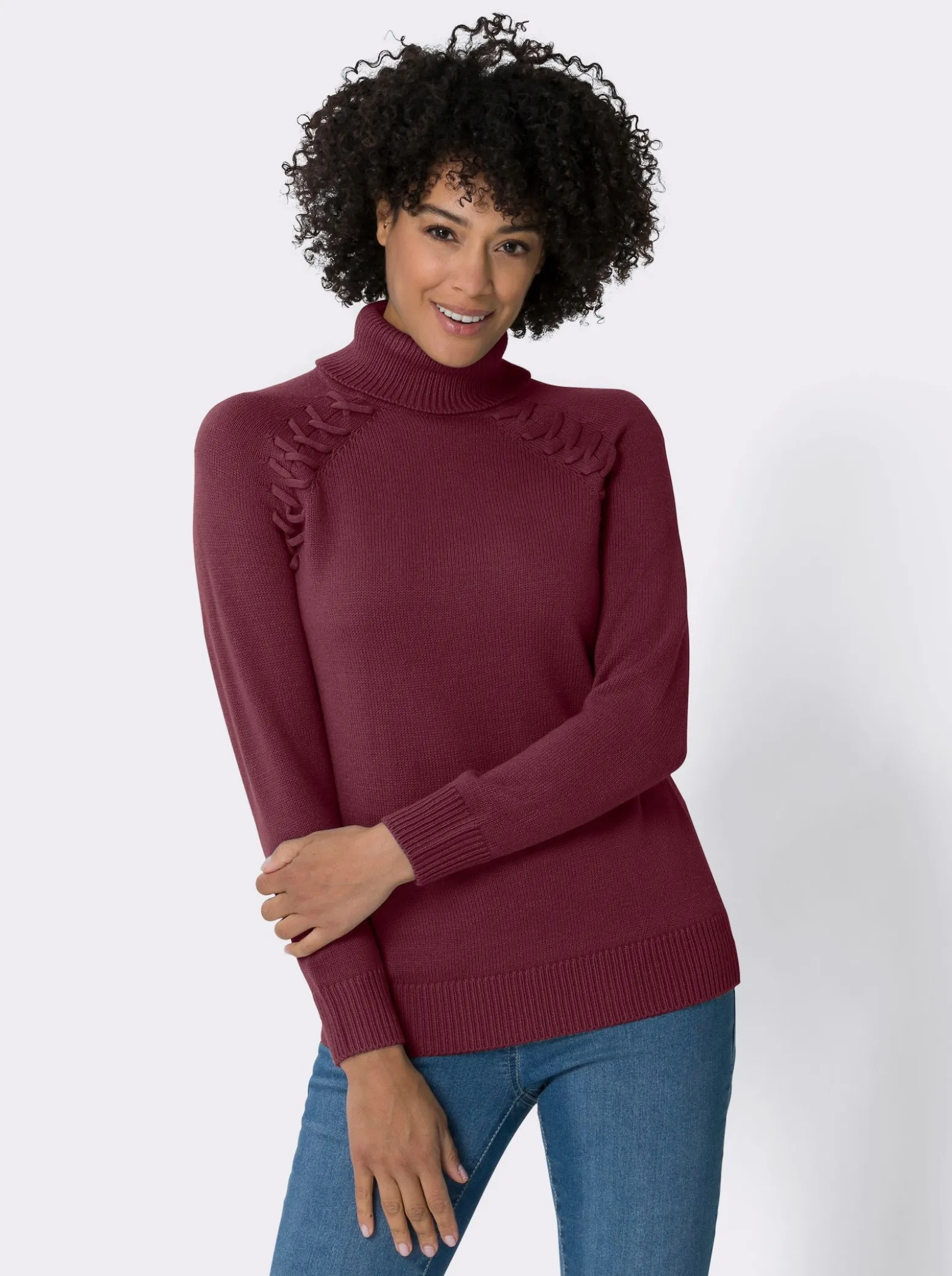 Rollkragenpullover mit Zierband-Detail