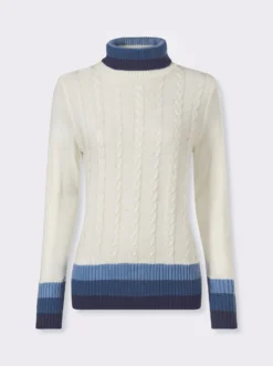 Rollkragenpullover mit Zopfmuster vorne