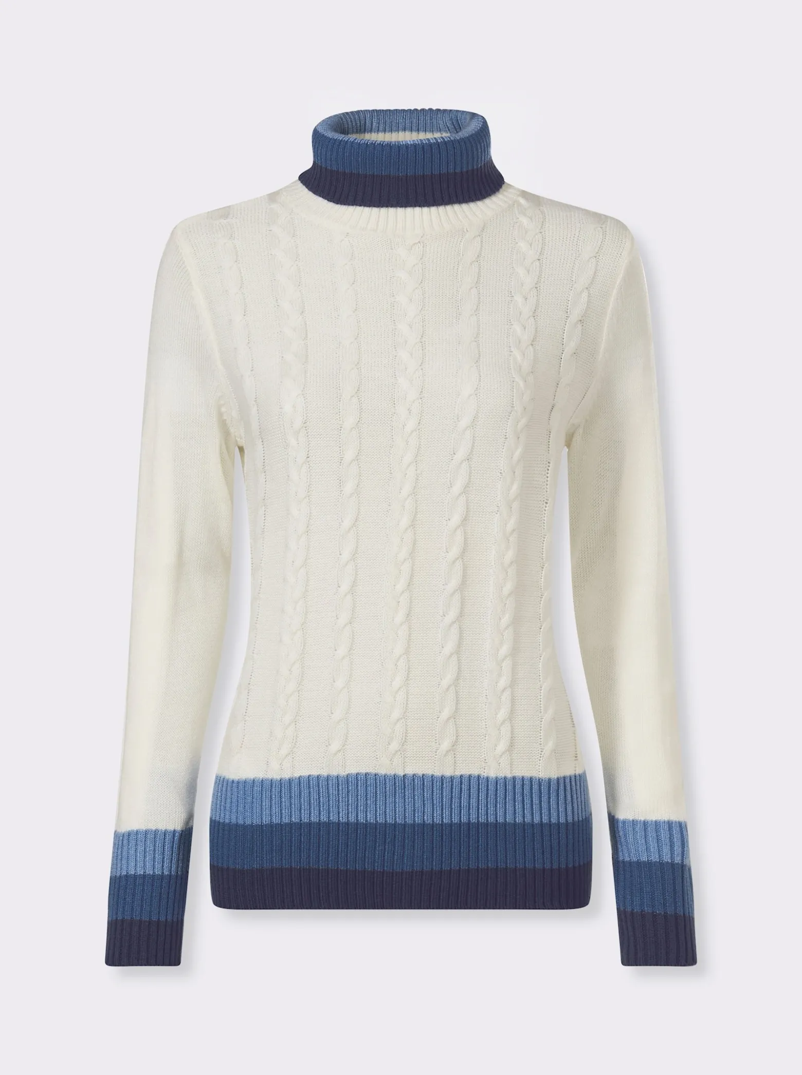 Rollkragenpullover mit Zopfmuster vorne