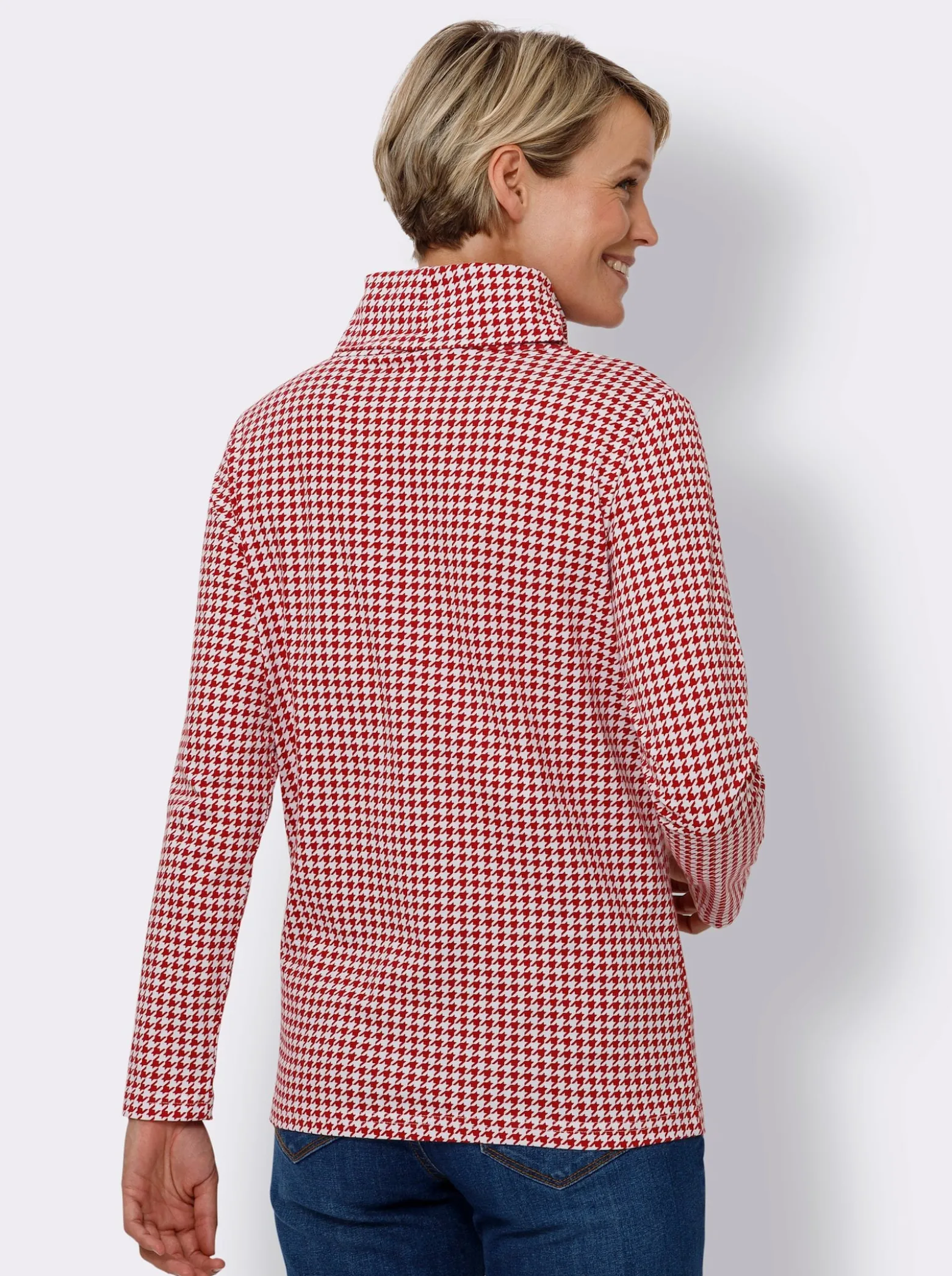 Rollkragenshirt mit Hahnentritt-Dessin