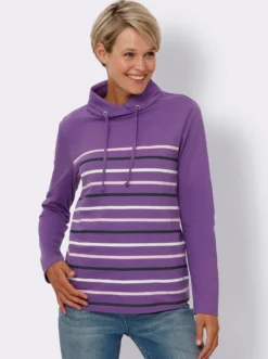 Rollkragenshirt mit platziertem Streifenmuster