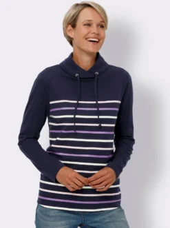Rollkragenshirt mit platziertem Streifenmuster