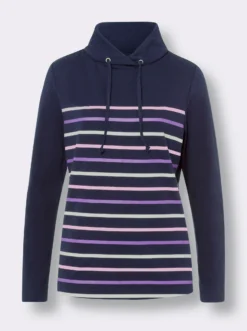 Rollkragenshirt mit platziertem Streifenmuster