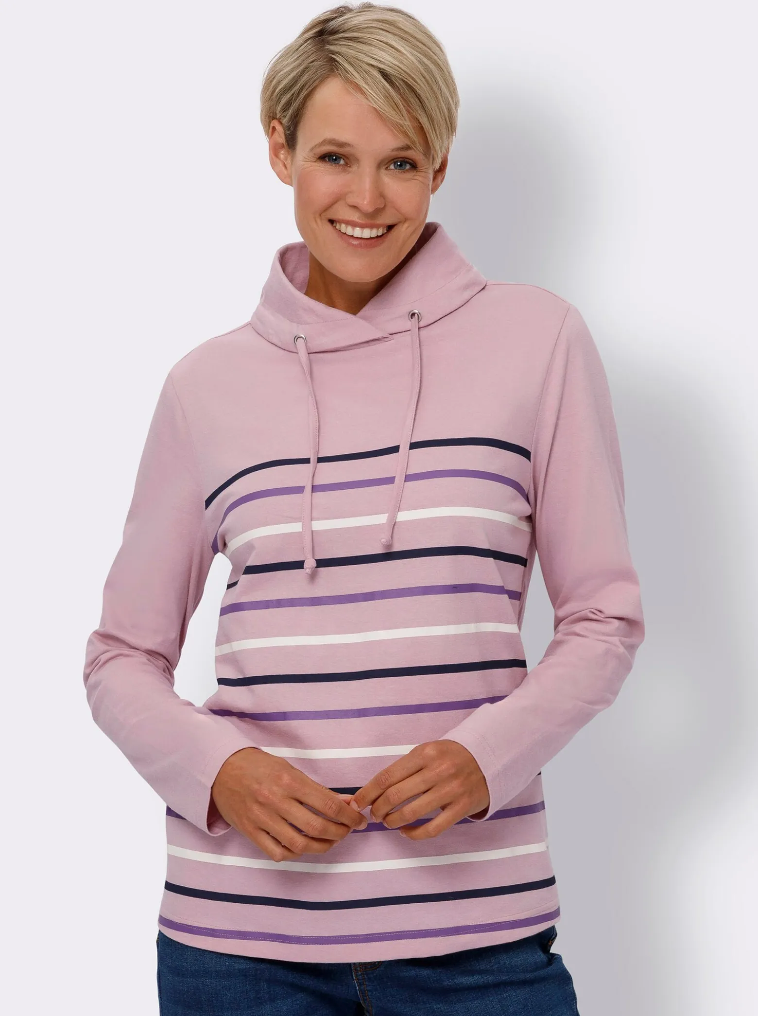 Rollkragenshirt mit platziertem Streifenmuster