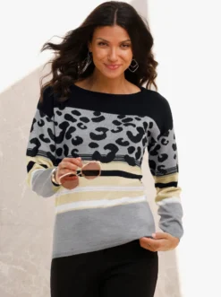 Rundhalspullover im Animal-Print, weich