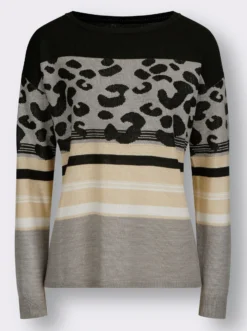 Rundhalspullover im Animal-Print, weich