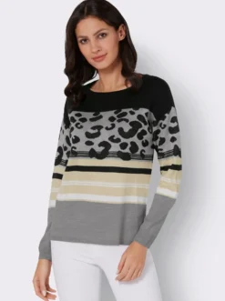 Rundhalspullover im Animal-Print, weich