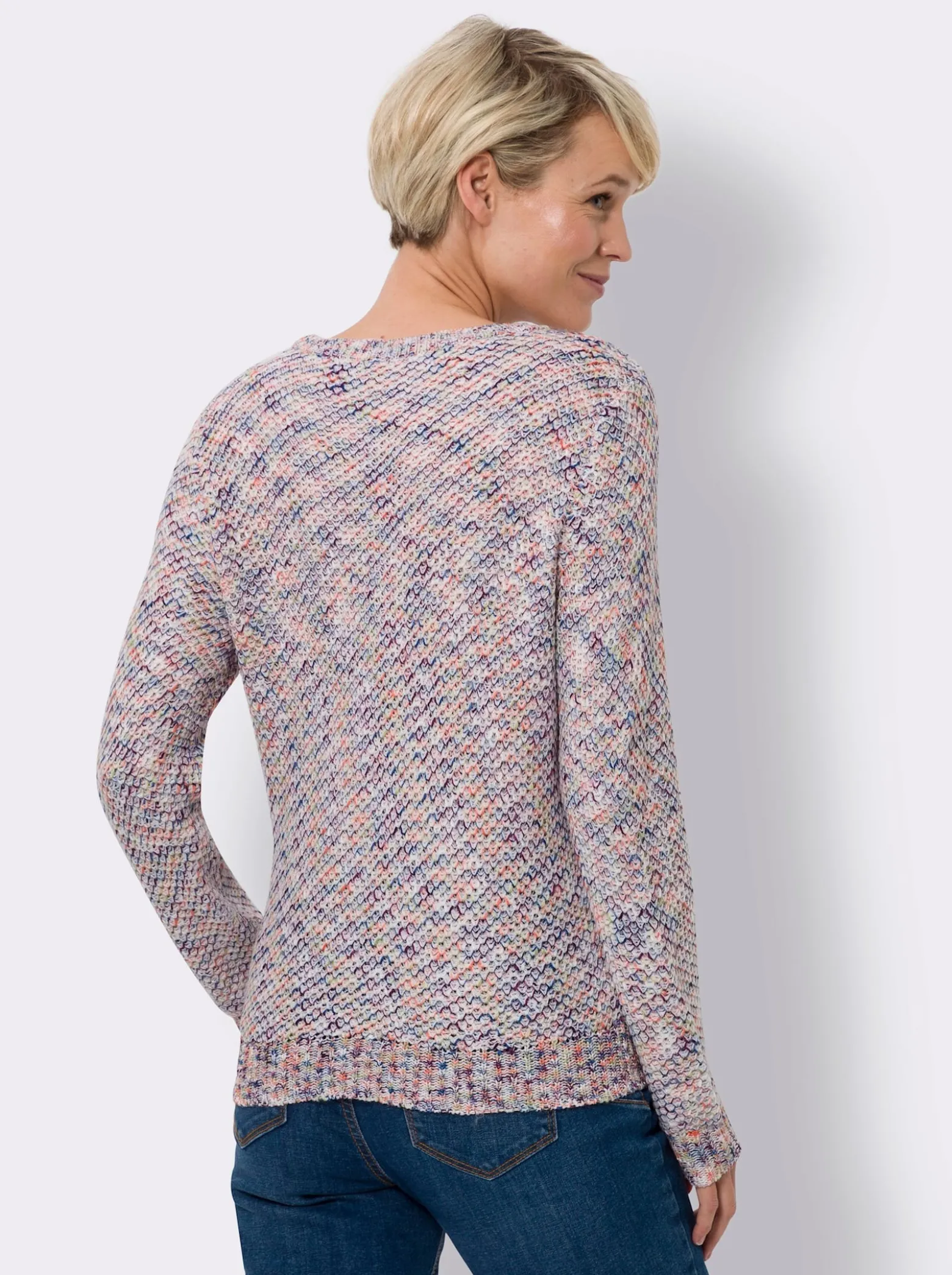 Rundhalspullover in Melange-Optik