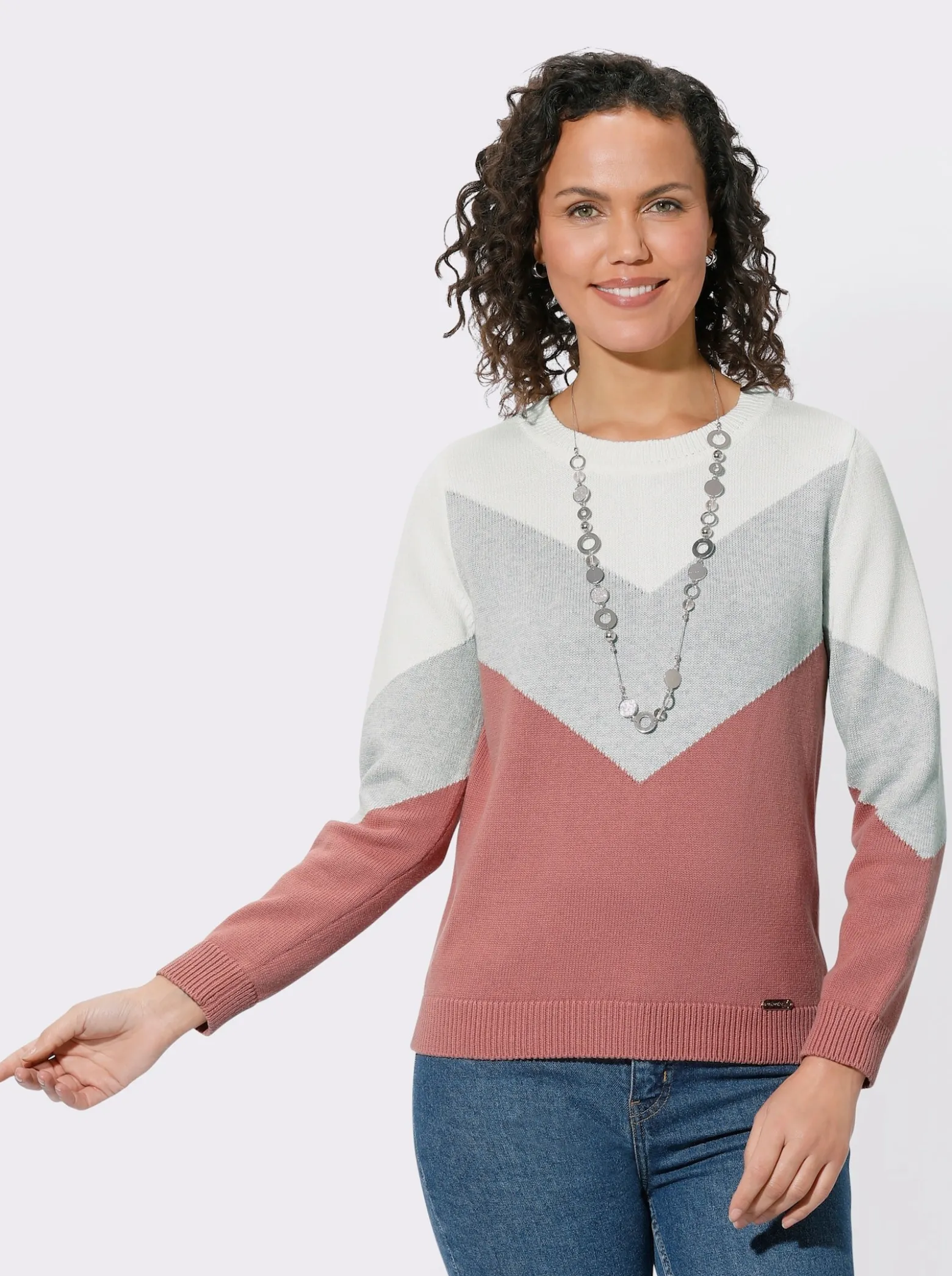 Rundhalspullover mit Colour-Blocking