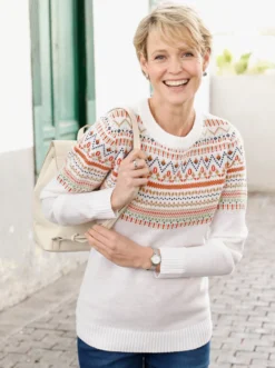 Rundhalspullover mit Jacquard-Norwegermuster