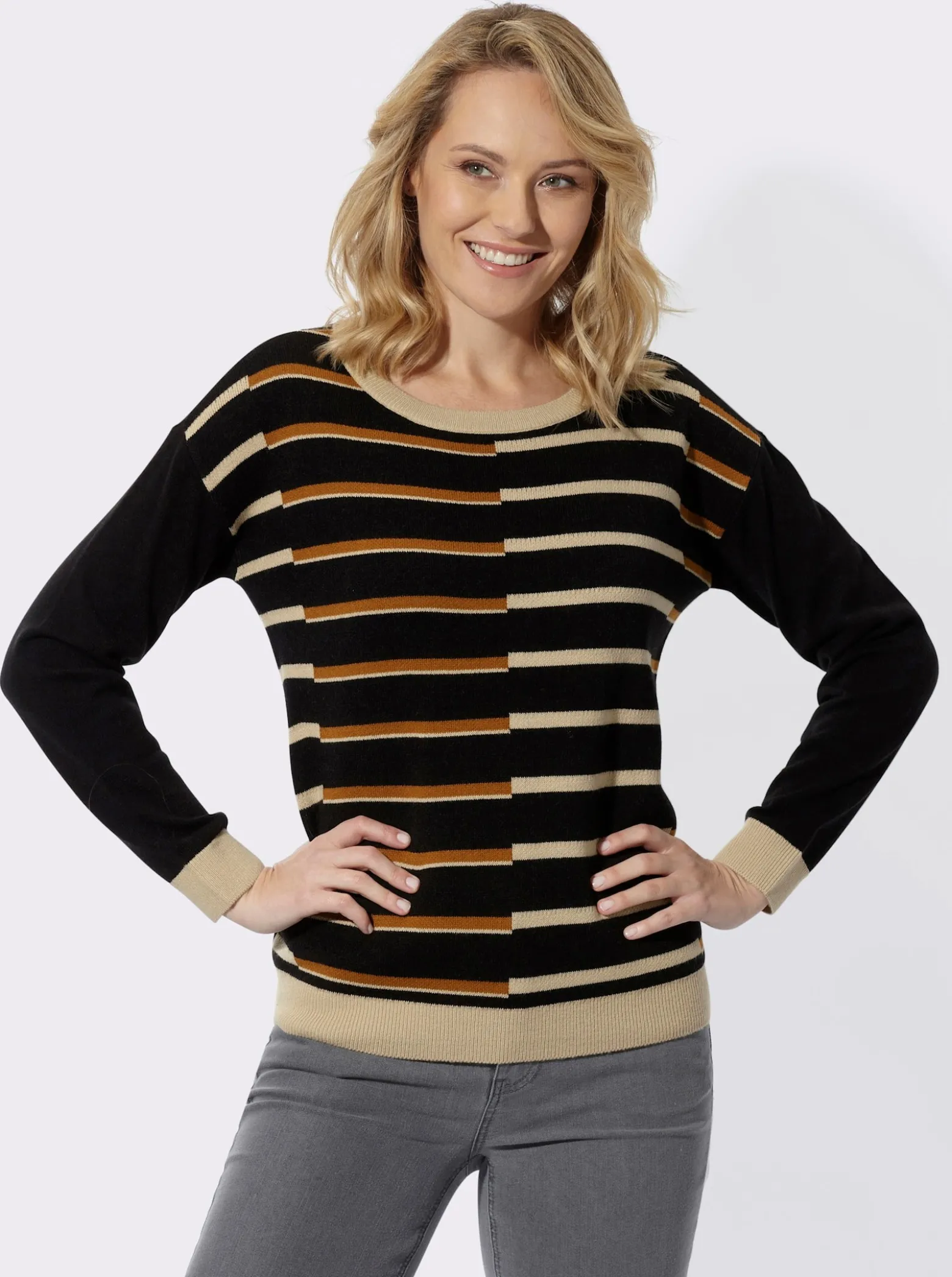 Rundhalspullover mit Jacquard-Streifen-Muster