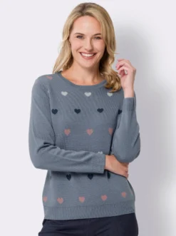Rundhalspullover mit Jacquard-Herzchen