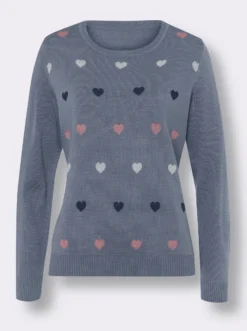 Rundhalspullover mit Jacquard-Herzchen