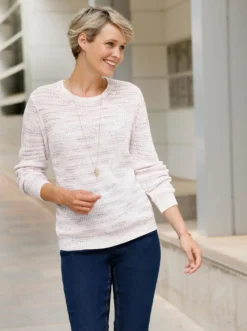 Rundhalspullover mit mehrfarbigem Strickmuster