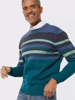 Rundhalspullover mit Streifen-Strickmuster