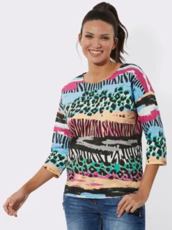 Rundhalsshirt im Mustermix