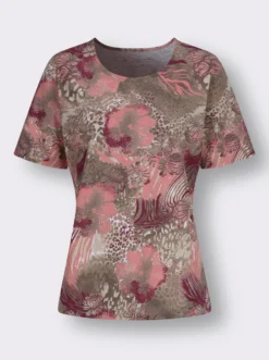 Rundhalsshirt im Muster-Mix