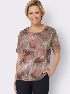 Rundhalsshirt im Muster-Mix
