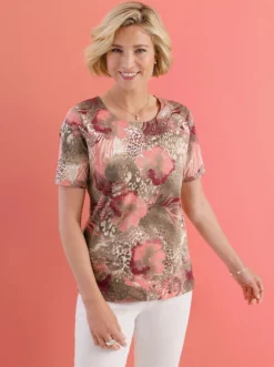 Rundhalsshirt im Muster-Mix
