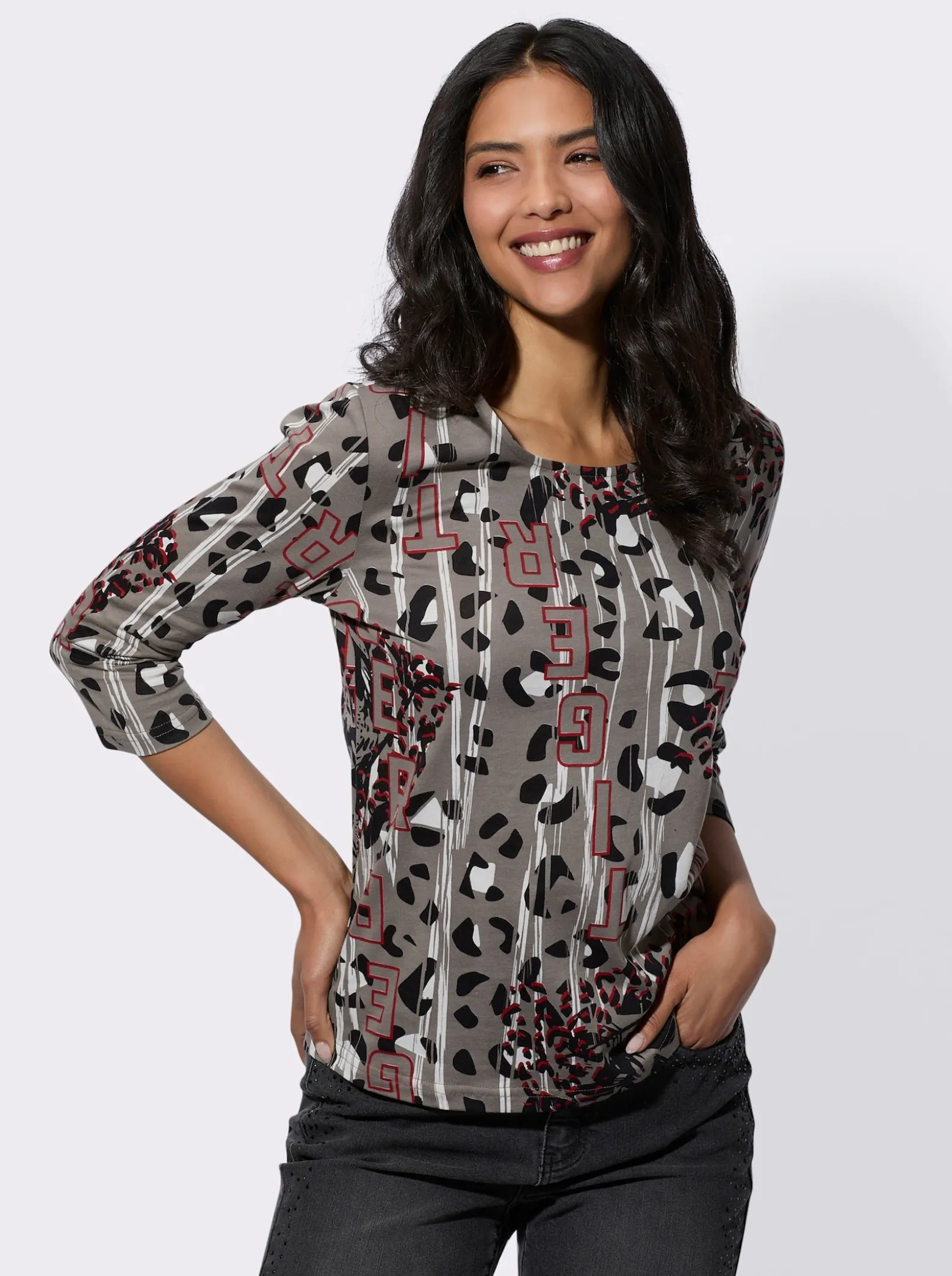 Rundhalsshirt im Muster-Mix