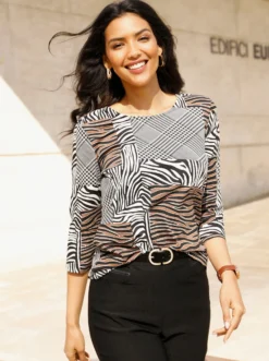 Rundhalsshirt im Patchwork-Muster