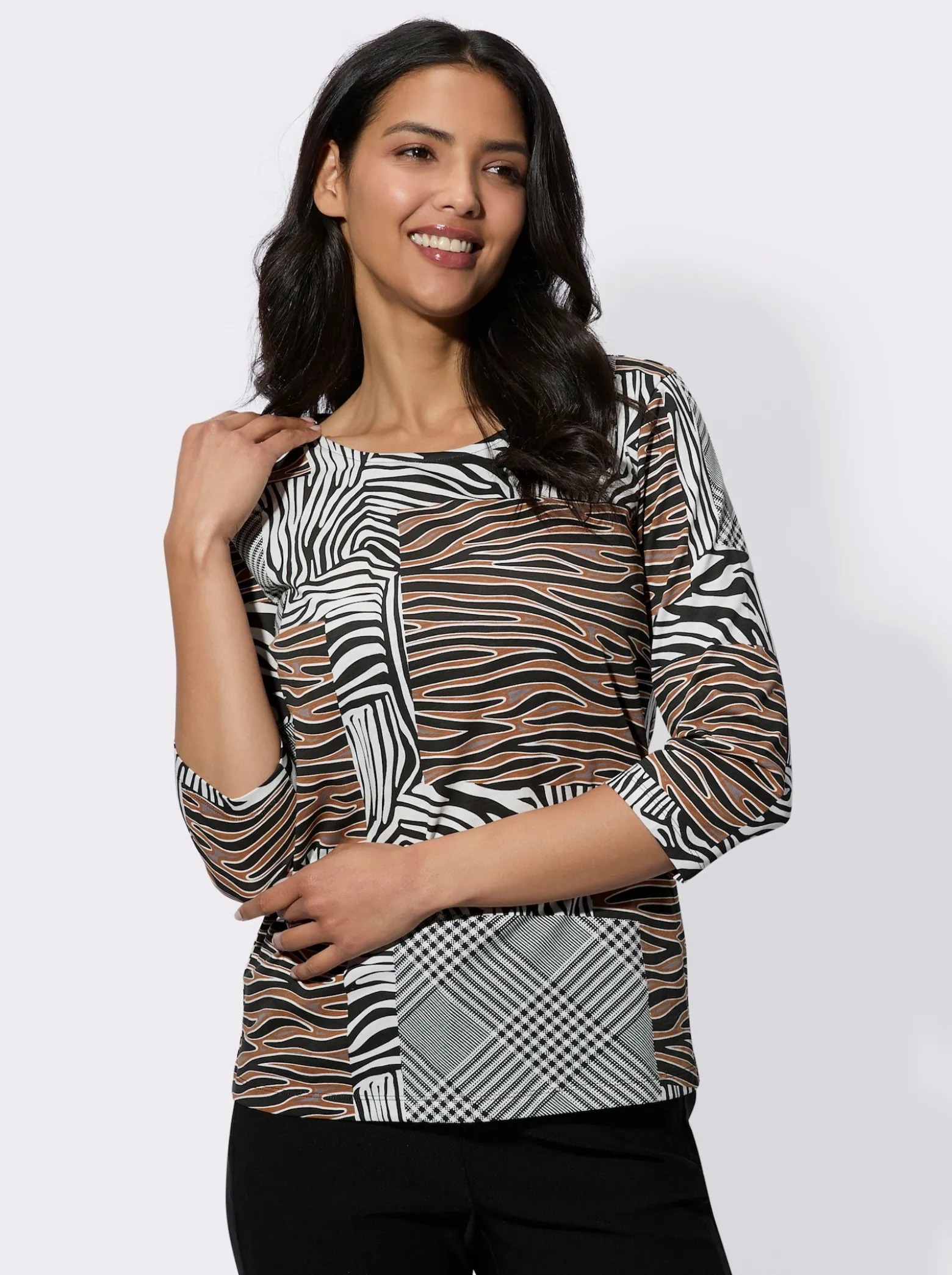 Rundhalsshirt im Patchwork-Muster