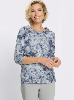 Rundhalsshirt mit Allover-Druck, Baumwolle