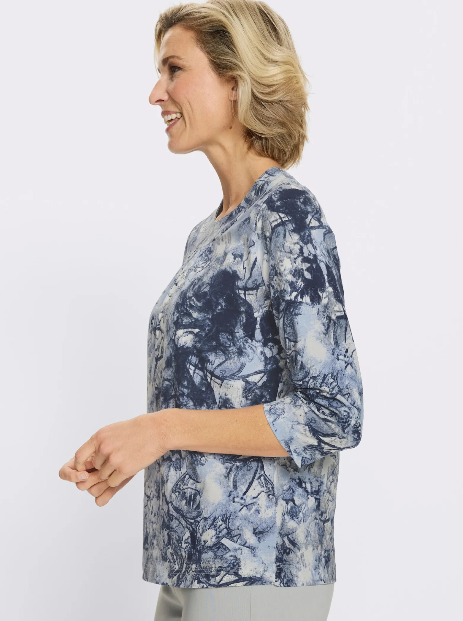 Rundhalsshirt mit Allover-Druck, Baumwolle